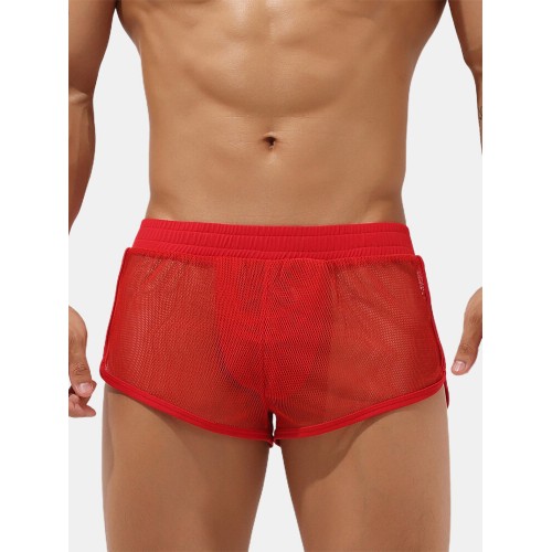 Solid Color Mesh Breathable Perspective Sexy Boxer Briefs For Men