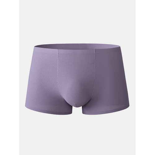 Mens Sexy Ice Silk Underwear Pure Color Mesh Holes Seamless Boxers Mens Sexy Ice Silk Underwear Pure Color Mesh Holes Seamless Boxers