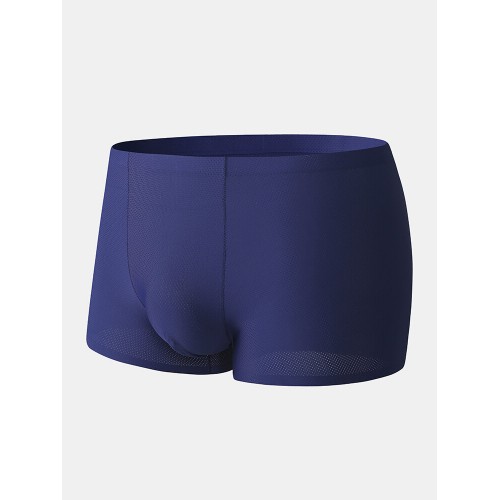 Mens Sexy Ice Silk Underwear Pure Color Mesh Holes Seamless Boxers Mens Sexy Ice Silk Underwear Pure Color Mesh Holes Seamless Boxers