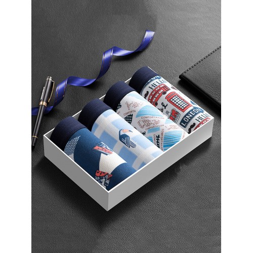 Multipacks Letter Animal Print Boxer Briefs Mesh Holes Breathable Antibacterial Underwears With Pouch