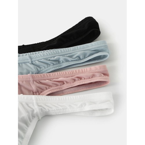 Men Sexy Nylon Mesh Breathable Low Waist Solid Color Bikini Briefs Men Sexy Nylon Mesh Breathable Low Waist Solid Color Bikini Briefs