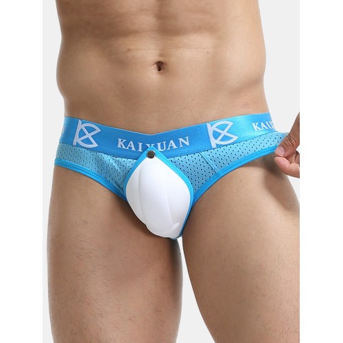 Solid Color Patchwork Nylon Mesh Comfy Breathable Briefs With U Pouch Pad