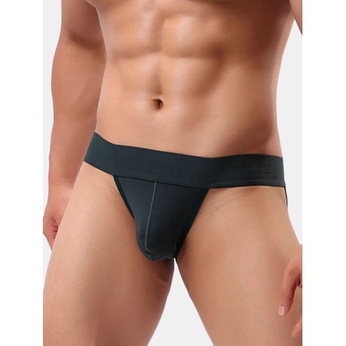 Solid Color Mesh Wide Waitband Breathable Briefs for Men