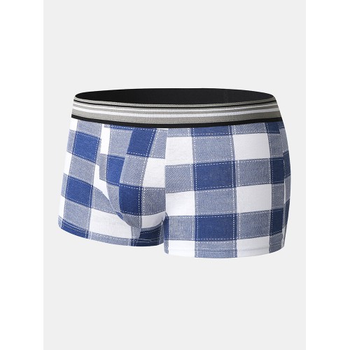 Cotton Plaid Thin Underwear Breathable Soft Patchwork Mid Waist Boxer Briefs Cotton Plaid Thin Underwear Breathable Soft Patchwork Mid Waist Boxer Briefs
