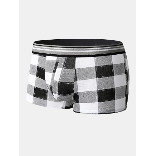 Cotton Plaid Thin Underwear Breathable Soft Patchwork Mid Waist Boxer Briefs Cotton Plaid Thin Underwear Breathable Soft Patchwork Mid Waist Boxer Briefs