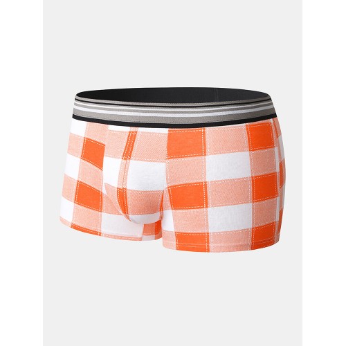 Cotton Plaid Thin Underwear Breathable Soft Patchwork Mid Waist Boxer Briefs Cotton Plaid Thin Underwear Breathable Soft Patchwork Mid Waist Boxer Briefs