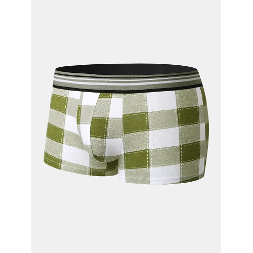 Cotton Plaid Thin Underwear Breathable Soft Patchwork Mid Waist Boxer Briefs Cotton Plaid Thin Underwear Breathable Soft Patchwork Mid Waist Boxer Briefs