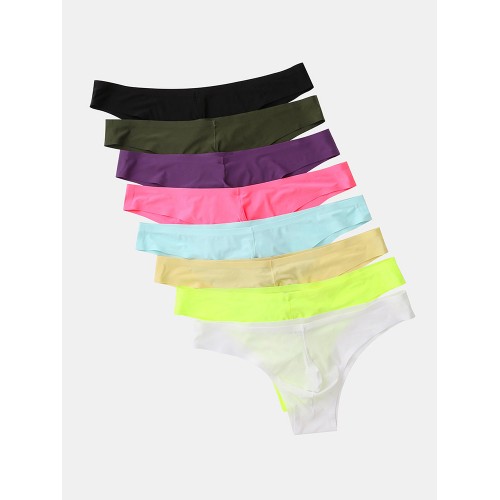 Mens Sexy Underwear Ice Silk Thin Transparent Cool Breathable Seamless Solid Color Briefs