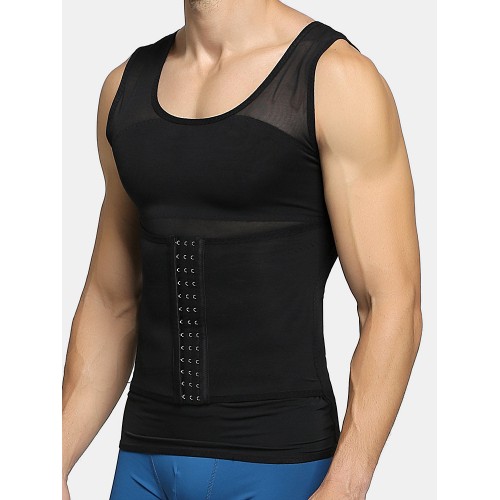 Men Thin Net Shapewear Tank Tops Tummy Control Nylon Breathable Hasp Waist Trainer Underwear Men Thin Net Shapewear Tank Tops Tummy Control Nylon Breathable Hasp Waist Trainer Underwear