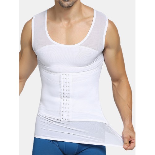 Men Thin Net Shapewear Tank Tops Tummy Control Nylon Breathable Hasp Waist Trainer Underwear Men Thin Net Shapewear Tank Tops Tummy Control Nylon Breathable Hasp Waist Trainer Underwear