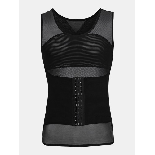 Men Thin Net Shapewear Tank Tops Tummy Control Nylon Breathable Hasp Waist Trainer Underwear Men Thin Net Shapewear Tank Tops Tummy Control Nylon Breathable Hasp Waist Trainer Underwear