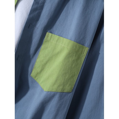 Mens 100% Cotton Contrast Patchwork Casual Chest Pocket Long Sleeve Shirts Mens 100% Cotton Contrast Patchwork Casual Chest Pocket Long Sleeve Shirts