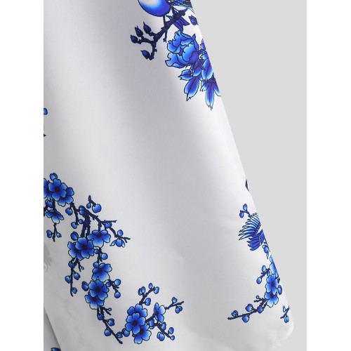 Mens Chinese Style Porcelain Floral Printed Short Sleeve Turn Down Collar Casual Shirt Mens Chinese Style Porcelain Floral Printed Short Sleeve Turn Down Collar Casual Shirt