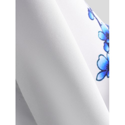 Mens Chinese Style Porcelain Floral Printed Short Sleeve Turn Down Collar Casual Shirt Mens Chinese Style Porcelain Floral Printed Short Sleeve Turn Down Collar Casual Shirt