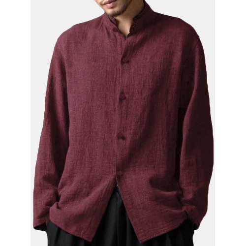 Vintage Chinese Style Stand Collar Casual Loose Shirt for Men Vintage Chinese Style Stand Collar Casual Loose Shirt for Men