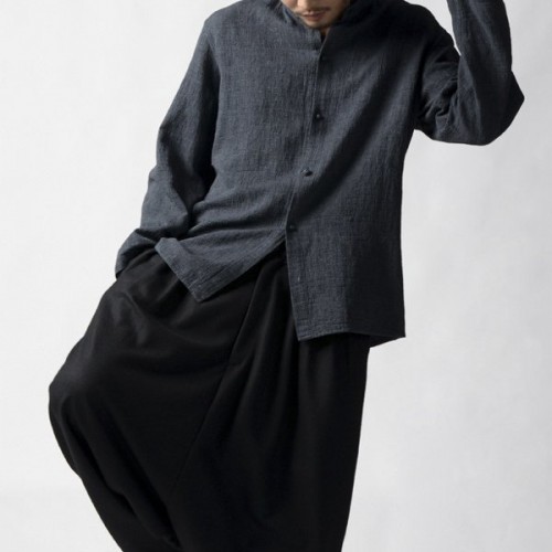 Vintage Chinese Style Stand Collar Casual Loose Shirt for Men Vintage Chinese Style Stand Collar Casual Loose Shirt for Men