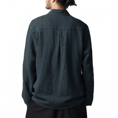 Vintage Chinese Style Stand Collar Casual Loose Shirt for Men Vintage Chinese Style Stand Collar Casual Loose Shirt for Men