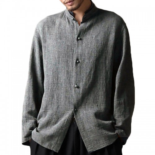 Vintage Chinese Style Stand Collar Casual Loose Shirt for Men Vintage Chinese Style Stand Collar Casual Loose Shirt for Men