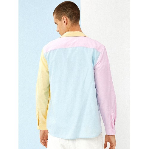 Mens Colorblock Patchwork Button Up Lapel Long Sleeve Shirts Mens Colorblock Patchwork Button Up Lapel Long Sleeve Shirts