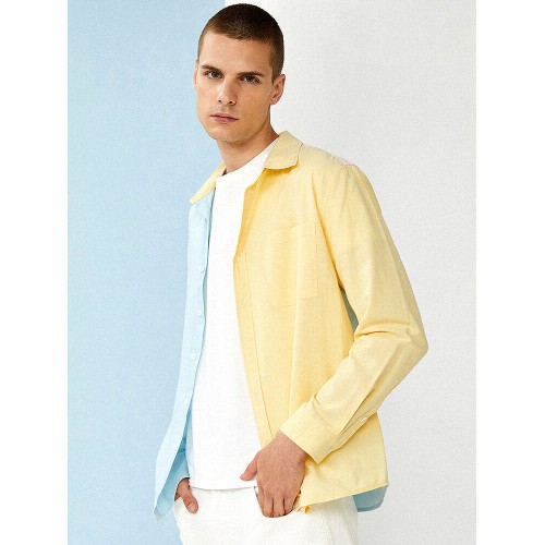Mens Colorblock Patchwork Button Up Lapel Long Sleeve Shirts Mens Colorblock Patchwork Button Up Lapel Long Sleeve Shirts
