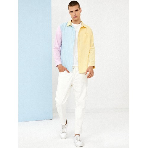 Mens Colorblock Patchwork Button Up Lapel Long Sleeve Shirts Mens Colorblock Patchwork Button Up Lapel Long Sleeve Shirts