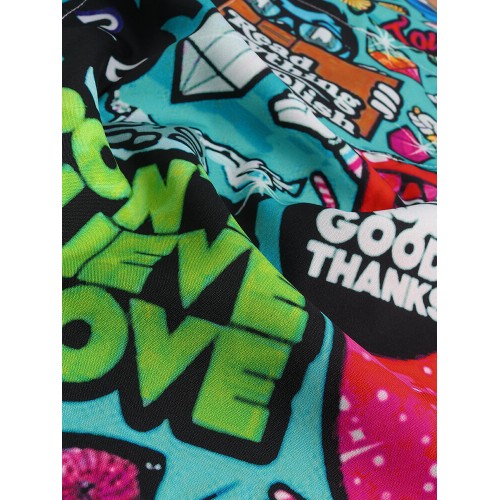 Mens Cartoon Graffiti Printed Turn Down Collar Short Sleeve Shirts Mens Cartoon Graffiti Printed Turn Down Collar Short Sleeve Shirts