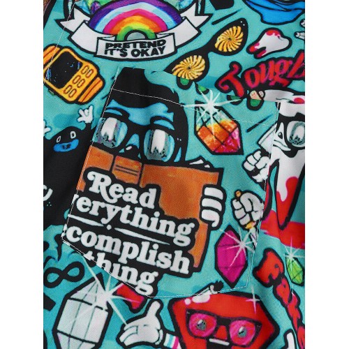 Mens Cartoon Graffiti Printed Turn Down Collar Short Sleeve Shirts Mens Cartoon Graffiti Printed Turn Down Collar Short Sleeve Shirts