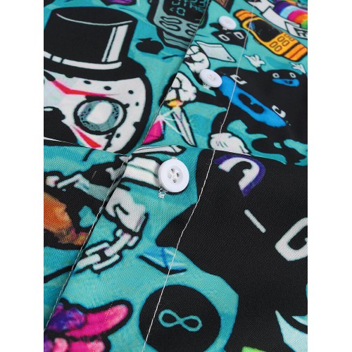 Mens Cartoon Graffiti Printed Turn Down Collar Short Sleeve Shirts Mens Cartoon Graffiti Printed Turn Down Collar Short Sleeve Shirts