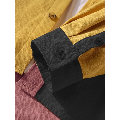 Mens 100% Cotton Colorblock Patchwork Cargo Style Long Sleeve Shirts With Flap Pockets Mens 100% Cotton Colorblock Patchwork Cargo Style Long Sleeve Shirts With Flap Pockets