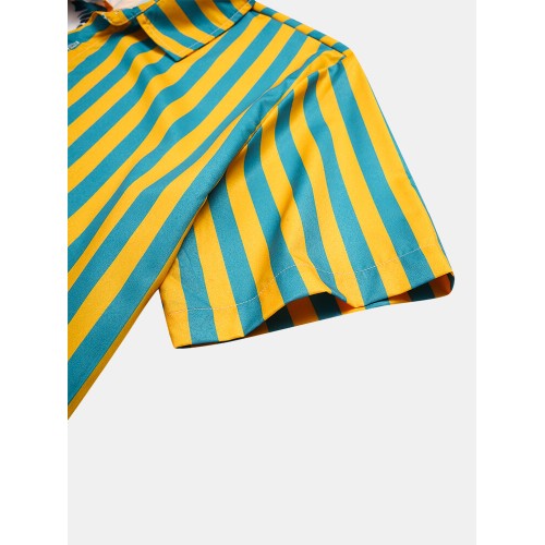 Men Plant & Leaf Striped Patchwork Casual Holiday Curved Hem Shirt Men Plant & Leaf Striped Patchwork Casual Holiday Curved Hem Shirt