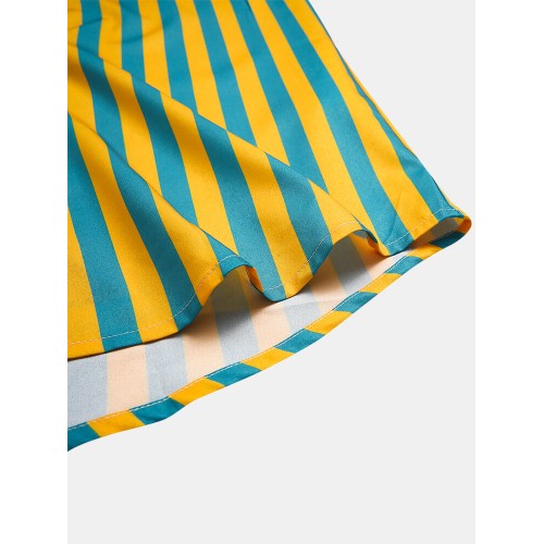 Men Plant & Leaf Striped Patchwork Casual Holiday Curved Hem Shirt Men Plant & Leaf Striped Patchwork Casual Holiday Curved Hem Shirt