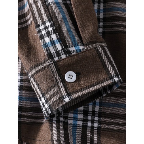 Mens Plaid Button Up Long Sleeve Casual Drawstring Hooded Shirts Mens Plaid Button Up Long Sleeve Casual Drawstring Hooded Shirts