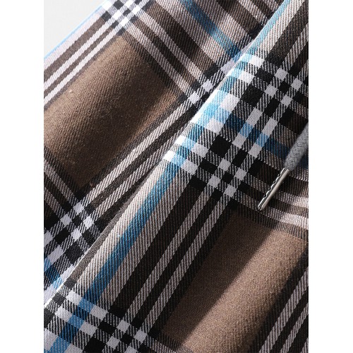 Mens Plaid Button Up Long Sleeve Casual Drawstring Hooded Shirts Mens Plaid Button Up Long Sleeve Casual Drawstring Hooded Shirts