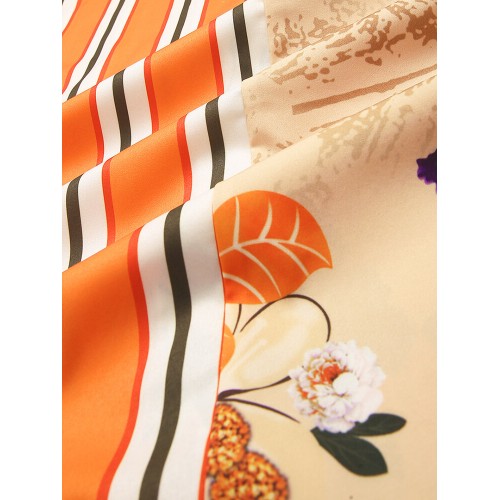 Men Landscape Painting Striped Patchwork Holiday Curved Hem Shirt Men Landscape Painting Striped Patchwork Holiday Curved Hem Shirt