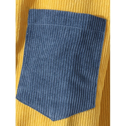 Mens Corduroy Color Block Patchwork Casual Long Sleeve Shirts With Pockets Mens Corduroy Color Block Patchwork Casual Long Sleeve Shirts With Pockets