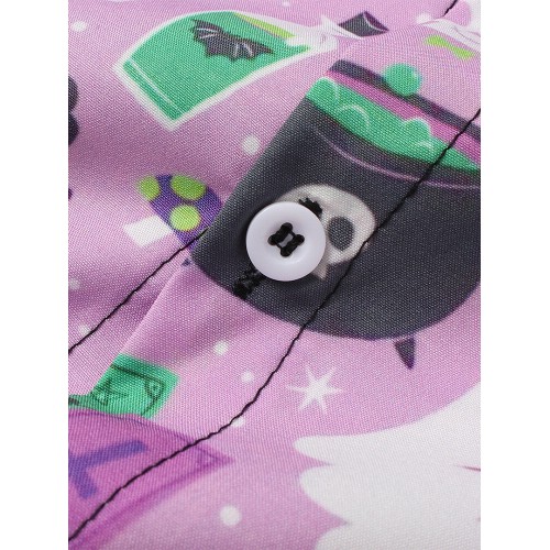 Men Fun Cartoon Halloween Printed Casual Curved Hem Shirt Men Fun Cartoon Halloween Printed Casual Curved Hem Shirt