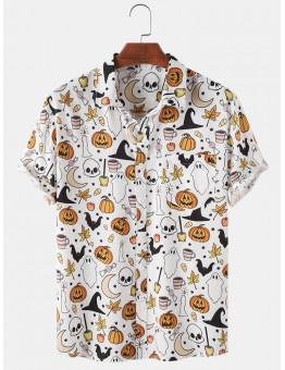 Mens Halloween Pumpkin Cartoon Funny Party Short Sleeve Shirts
