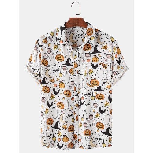 Mens Halloween Pumpkin Cartoon Funny Party Short Sleeve Shirts Mens Halloween Pumpkin Cartoon Funny Party Short Sleeve Shirts