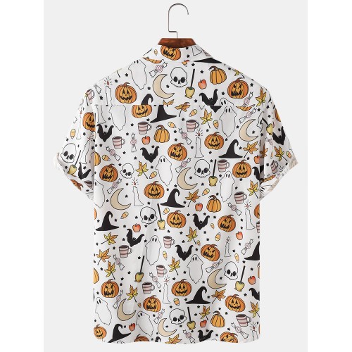Mens Halloween Pumpkin Cartoon Funny Party Short Sleeve Shirts Mens Halloween Pumpkin Cartoon Funny Party Short Sleeve Shirts