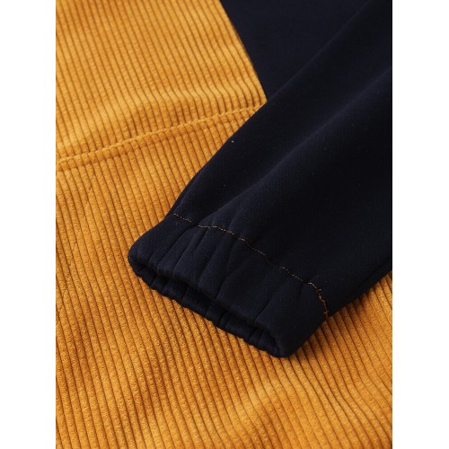 Mens Corduroy Contrast Patchwork Loose Kangaroo Pocket Drawstring Hoodies Mens Corduroy Contrast Patchwork Loose Kangaroo Pocket Drawstring Hoodies