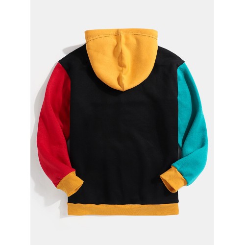 Mens Colorblock Stitching Kangaroo Pocket Loose Casual Pullover Hoodies Mens Colorblock Stitching Kangaroo Pocket Loose Casual Pullover Hoodies