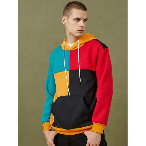 Mens Colorblock Stitching Kangaroo Pocket Loose Casual Pullover Hoodies Mens Colorblock Stitching Kangaroo Pocket Loose Casual Pullover Hoodies