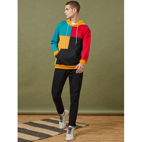 Mens Colorblock Stitching Kangaroo Pocket Loose Casual Pullover Hoodies Mens Colorblock Stitching Kangaroo Pocket Loose Casual Pullover Hoodies