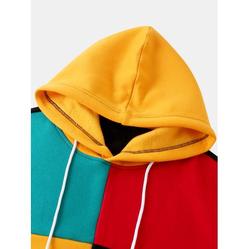 Mens Colorblock Stitching Kangaroo Pocket Loose Casual Pullover Hoodies Mens Colorblock Stitching Kangaroo Pocket Loose Casual Pullover Hoodies