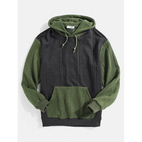 Mens Knitting Texture Color Bolck Stitching Patchwork Drawstring Hoodies Mens Knitting Texture Color Bolck Stitching Patchwork Drawstring Hoodies