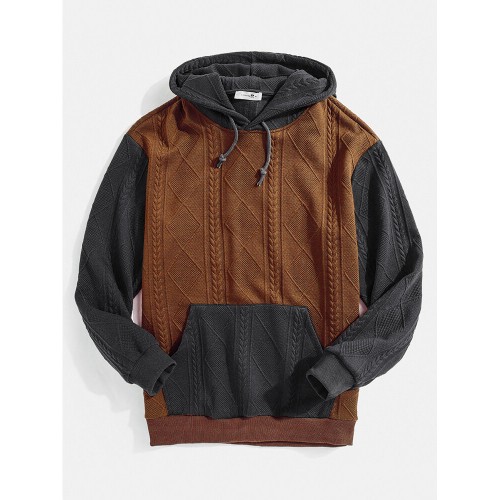 Mens Knitting Texture Color Bolck Stitching Patchwork Drawstring Hoodies Mens Knitting Texture Color Bolck Stitching Patchwork Drawstring Hoodies