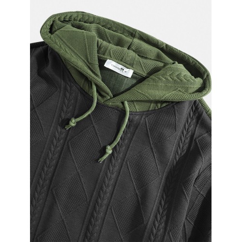 Mens Knitting Texture Color Bolck Stitching Patchwork Drawstring Hoodies Mens Knitting Texture Color Bolck Stitching Patchwork Drawstring Hoodies