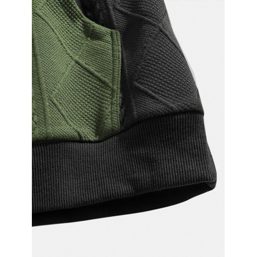 Mens Knitting Texture Color Bolck Stitching Patchwork Drawstring Hoodies Mens Knitting Texture Color Bolck Stitching Patchwork Drawstring Hoodies