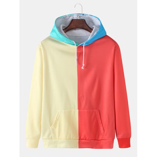Mens Color Block Patchwork Loose Pouch Pocket Drawstring Hoodies Mens Color Block Patchwork Loose Pouch Pocket Drawstring Hoodies