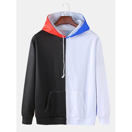Mens Color Block Patchwork Loose Pouch Pocket Drawstring Hoodies Mens Color Block Patchwork Loose Pouch Pocket Drawstring Hoodies